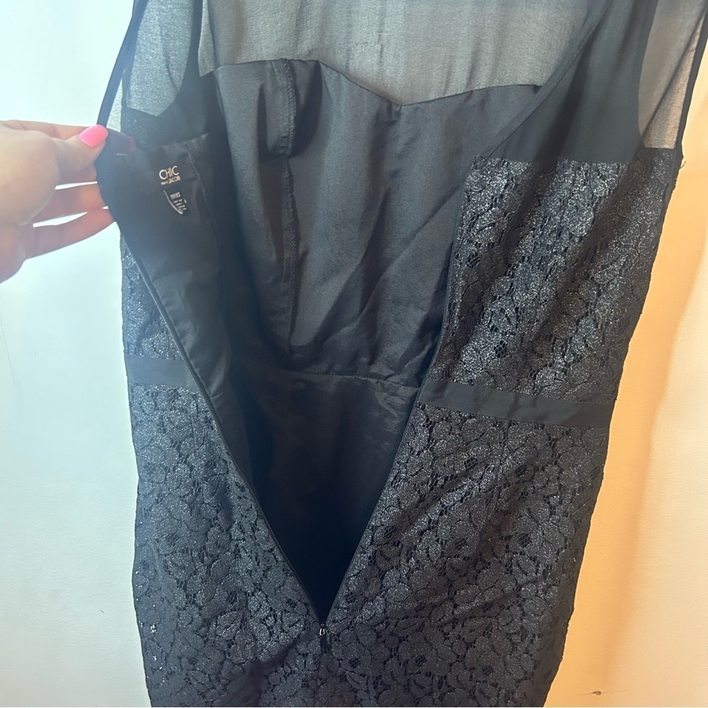 CHIC by JACOB size XS little black dress, 3/4 back zip. Knee length, mesh collar - Picture 6 of 10